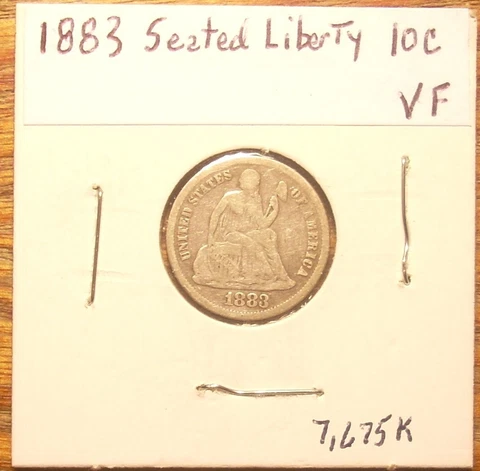 1883 Seated Liberty Silver Dime Type 4 minted in Philadelphia 2.5 gr  .900 Cover