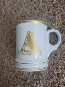 Monogram Letter A Coffee Mug Cup White Gold Trim 14oz large - Picture 1 of 3