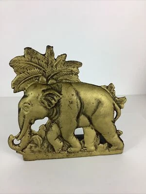 Vintage All Brass Elephant With Palm Tree  Doorstop Book End Unbranded - Image 1 of 4