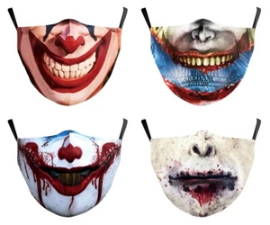 Adult Unisex Facemasks Adjustable Washable Halloween 3D Joker Face Mouth Masks - Picture 1 of 25