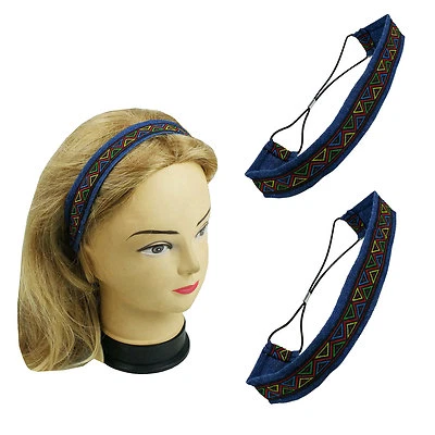 Diadema de jean tribal de 2 piezas para mujer niña con accesorio elástico de 1,1" de ancho Foto 1 de 4