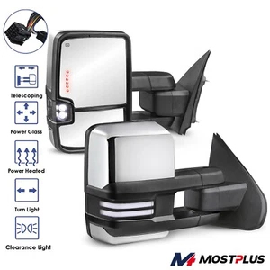 Pair Chrome Power Heated Tow Mirror Dynamic Signal For 14-18 Silverado GMC 1500 - Picture 1 of 6