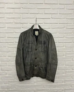 Vintage Men's Diesel Lamb Leather Jacket Biker Gray Olive Size S - Picture 1 of 11
