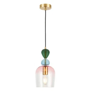 Visconte Vietri Ceiling Pendant 1 Light with Multi Coloured Glass Shade - Brass - Picture 1 of 9