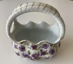 VTG Porcelain Vase/Basket Baum Bros Formalities Collection Chintz Purple Flowers - Picture 1 of 5
