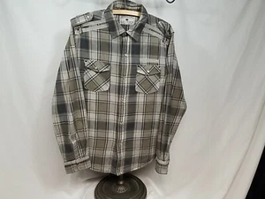Pop Icon Clothing Buckle Plaid Mens L Long Sleeve Pearl Snap Dress Shirt - Picture 1 of 9
