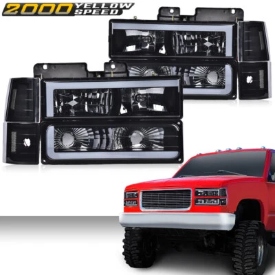 Fit For 94-00 Chevy GMC C/K 1500 2500 3500 LED DRL Smoke Lens Black Headlights - Image 1 of 4