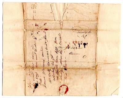 US 1823 FOLDED LETTER WASHINGTON CITY CANCEL IN BLACK TO WARREN OHIO TRANSCRIBED - Image 1 of 3