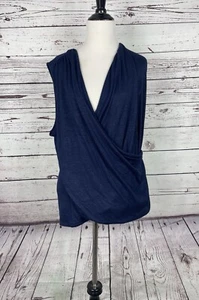 Canotta donna 41 biancospino Benni avvolgente davanti maglia increspata senza maniche blu navy S nuova con etichette - Foto 1 di 8