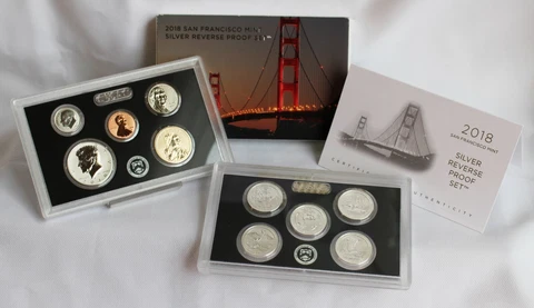 2018 San Francisco Mint Silver REVERSE Proof 10 Coin Set in Box 2018-S Cover
