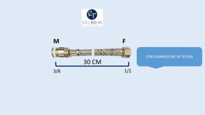 AMAFLEX TUBO FLESSIBILE TRECCIA ACCIAIO INOX ACQUA RACCORDI IN OTTONE 1/2 3/8 M10 MF FF