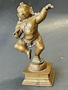 Vintage antique repro Lost wax cast bronze Dancing Bala Lord Krishna Figurine - Picture 1 of 12