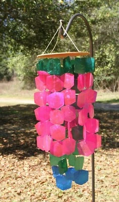 Tropical Colors Patio Wind Chime, Dyed Capiz Shells, 24"+, Groovy G-79 - Image 1 of 4