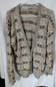 Vintage 1989 SATURDAYS Knit Geometric Button Up Cardigan Sweater Mens L  - Picture 1 of 8