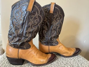 Vintage Tony Lama Herren Gr. 10 D Orange Braun Leder Eidechse Flügelspitze Cowboystiefel - Bild 1 von 8