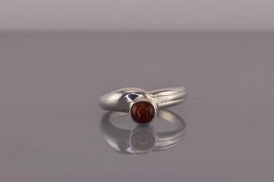 纯银红色 Carnelian Puffy 包裹罗纹戒指 925 尺寸:7 — 第 1/4 张图片