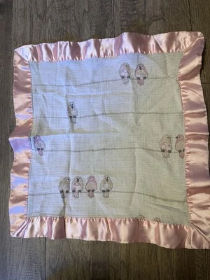 Aden + Anais Pink BIRDS  Muslin Security Blanket/Lovey Pink Satin Trim - Image 1 of 4