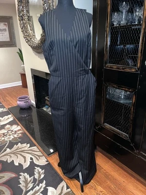 TRAJE PANTALÓN LANA RALPH LAUREN RAYAS NEGRO BLANCO IMITACIÓN ENVOLTURA BOLSILLO GRANDE Foto 1 de 4