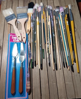 Pinceles y espátulas de pintura artística usados vintage para pintura al óleo 33 Grumbacher Simmons Foto 1 de 4