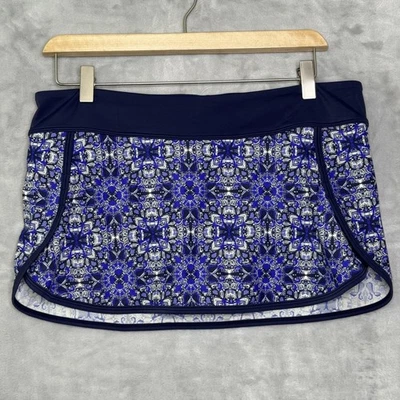 Athleta Swim Skirt Womens Medium Blue Tile Print Built-In Briefs Lined Athletic - Image 1 of 4