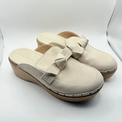 NWOT Women's Cole Haan All Day Bow Suede Clogs Slip On Comfort Cream Size 8 - Image 1 of 4