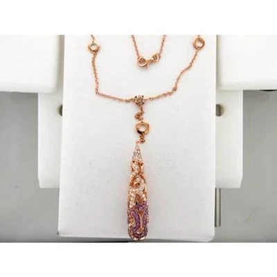 Le Vian 项链蓝宝石 14K 玫瑰金吊坠粉色圆形 3 1/4 克拉项链 — 第 1/4 张图片