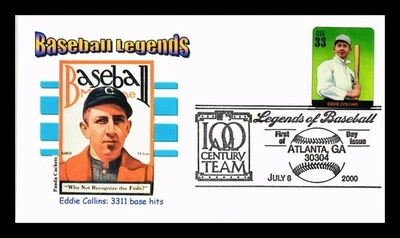 DR JIM STAMPS US COVER EDDIE COLLINS LEGENDS OF BASEBALL FDC PANDA CACHET - Image 1 of 2