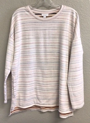 J Jill Pure Jill Sweatshirt Womens Ivory Multicolor Reversed Stripe Pullover Lrg - Image 1 of 4