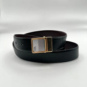 Vtg Yves Saint Laurent Belt Womens Black Leather Adjustable Gold Silver Buckle - Picture 1 of 10