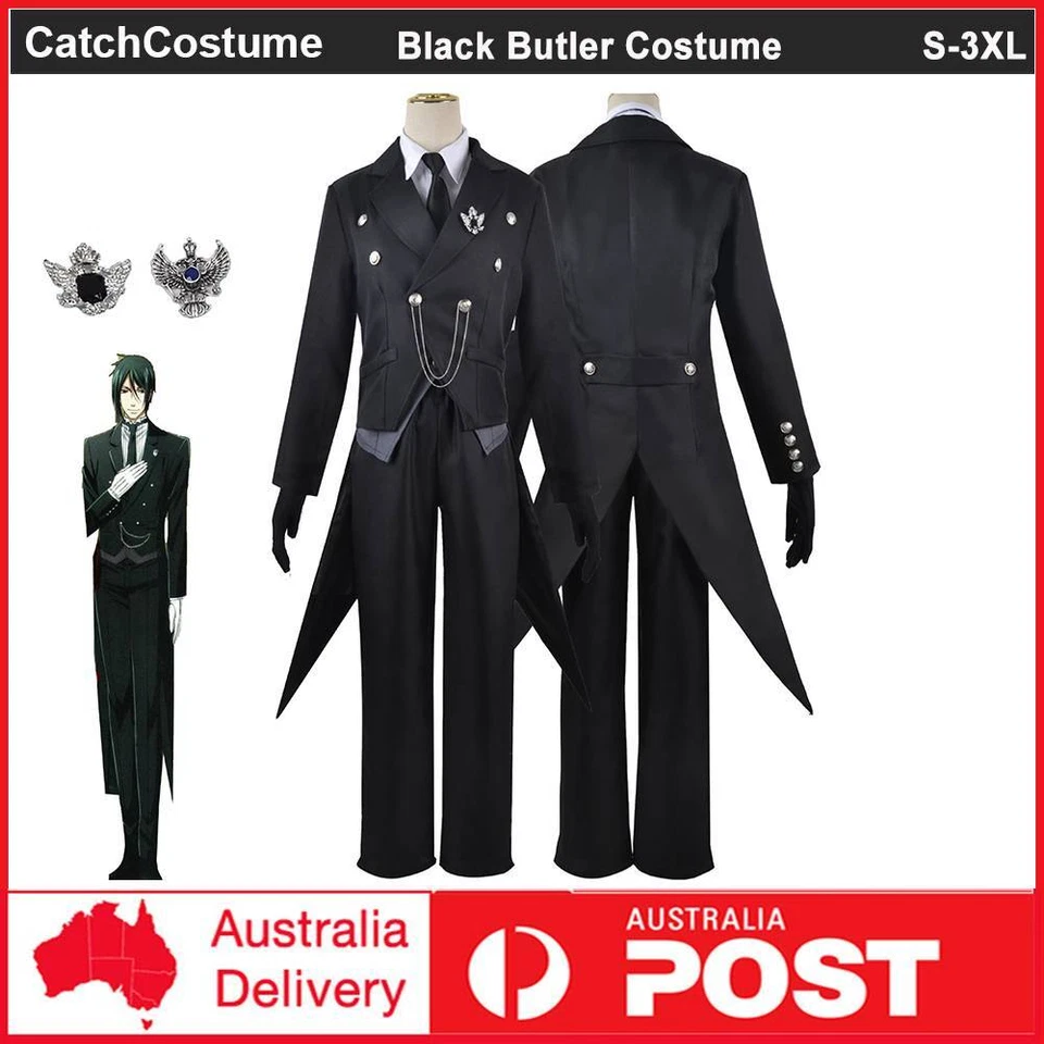 Anime Black Butler Kuroshitsuji Sebastian Michaelis Tuxedo Cosplay Costume Suit - Image 1 of 4