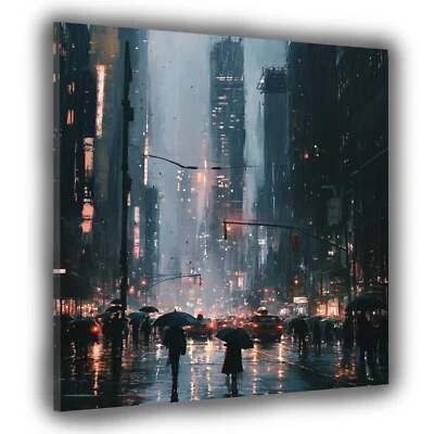 Stadt New York Regen Nachtlichter modern Leinwandbild Wandbild XL Wanddeko - Bild 1 von 4
