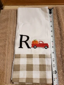 Küchen Geschirrtuch Monogramm Anfangsbuchstabe "R" rot Bauernhof LKW, Kürbis - Bild 1 von 9