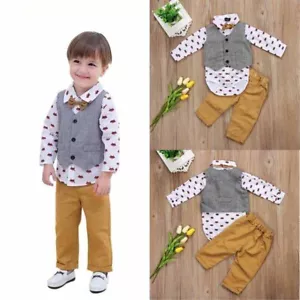 Baby Boys Set Toddler Bow Tie Dress Shirt Suit Vest Long Pants Gentleman Outfits - Picture 1 of 11