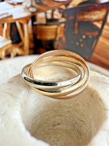 ESTATE 14k White Yellow Rose Gold UNIQUE Trinity Tri Color Ladies Ring - Picture 1 of 7