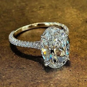 Anillo de compromiso de diamantes de oro amarillo de 18 quilates de 3,00 quilates de corte ovalado cultivado en laboratorio IGI - Imagen 1 de 9