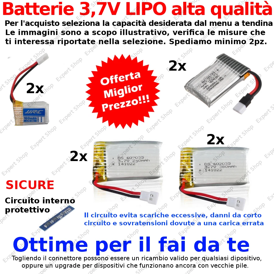 INGROSSO MINI BATTERIE 3,7 Volt LIPO PER IL FAI DA TE A PREZZI DI FABBRICA - Immagine 1 di 1