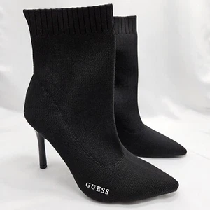 Guess Fabric Bootie Sz 9 Black Tear Stretch Heeled Stiletto Point Toe - Picture 1 of 10