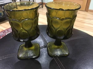 Pair Of 6" Frosted Tinted Green Mixed Drink Glasses Retro Style Barware - Picture 1 of 7