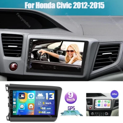 Radio estéreo GPS WIFI 4G+64G Carplay Android 13 para Honda Civic 2012-2015 Foto 1 de 4