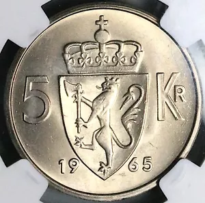 1965 NGC MS 67 Norway 5 kroner Key Date Olav V Coin POP 1/0 (25040603C) - Picture 1 of 6