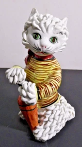 Vintage Keramik Spaghetti Katze grüne Augen Pullover mit Regenschirm Figur Italien (C2) - Bild 1 von 18