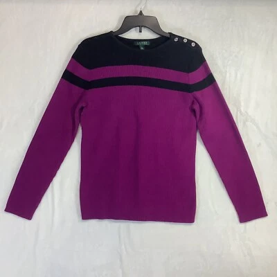 Suéter De Colección Lauren Ralph Lauren XL Púrpura Negro Botones Bloques de Color Rayas Acanalado Foto 1 de 4