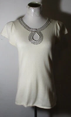 BANANA REPUBLIC Beige Beaded Cap Sleeve Top Size M - Image 1 of 4