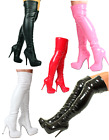 Ladies Black Red Over The Knee Thigh High Heel Stiletto Platform Stretch Boots