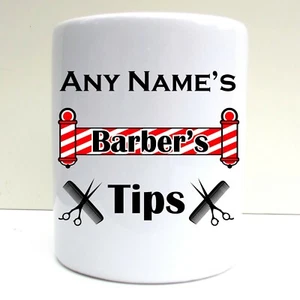 PERSONALISED BARBERS HAIRDRESSER POLE SIGN NAME TIP JAR TIP POT CERAMIC BOX GIFT - Picture 1 of 4
