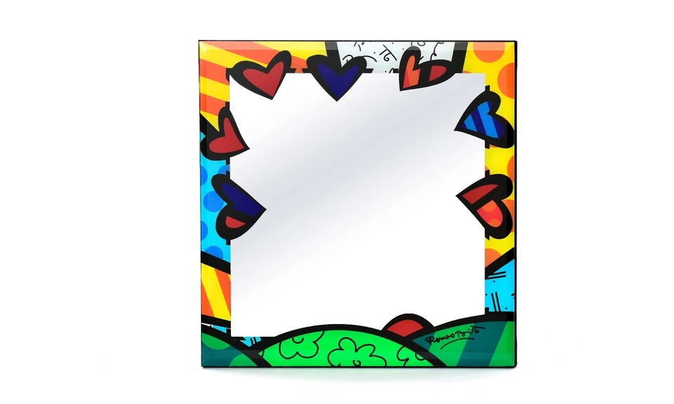 ROMERO BRITTO MEDIUM MIRROR GLASS WALL DECOR: A NEW DAY * NEW * 12 " x 12"  - Image 1 of 1