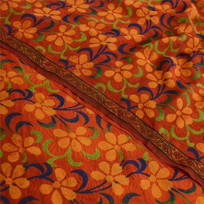 Sanskriti Vintage Sarees Yellow & Red Pure Georgette Silk Printed Sari 6Ydfabric - Image 1 of 4