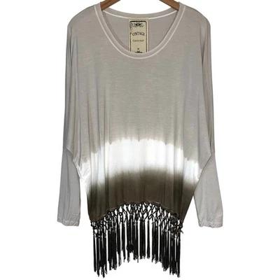 VINTAGE Concept Dip Dye Fringe Long Sleeve Shirt Size Medium - Image 1 of 4
