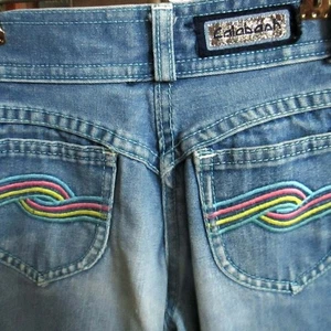 Vintage 1980's Girls JEANS 21x22 sz 7 EMBROIDED PINK Disco POCKET DENIM STRAIGHT - Picture 1 of 8
