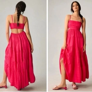 New! Anthropologie Let Me Be Cutout Tiered Dress in Magenta, women size XS - Picture 1 of 9